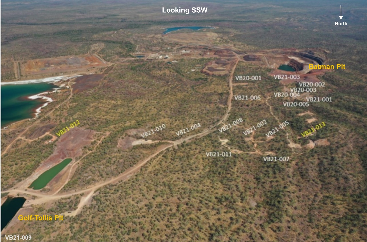 Aerial view of the drill locations for the holes in the current program